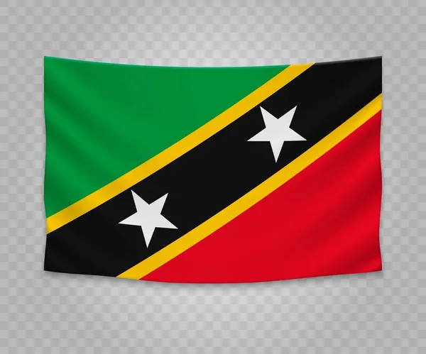 Realistiska Hängande Saint Kitts Och Nevis Flagga Tom Tyg Banner — Stock vektor