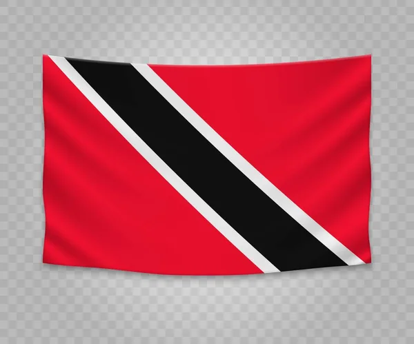 Realistiska Hängande Flagga Trinidad Och Tobago Tom Tyg Banner Illustration — Stock vektor