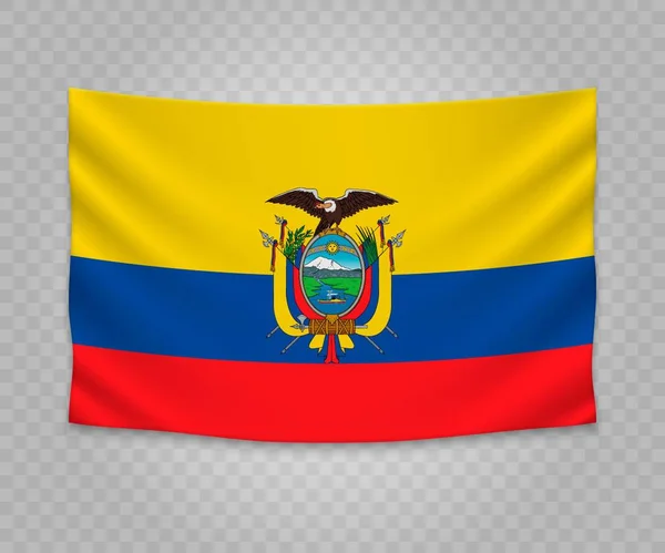 Bandera Colgante Realista Ecuador Diseño Ilustración Banner Tela Vacía — Archivo Imágenes Vectoriales