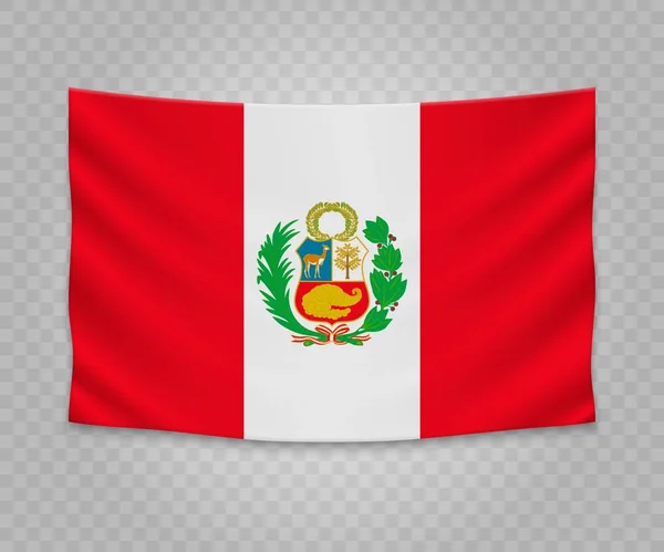 Bandeira Pendurada Realista Peru Design Ilustração Banner Tecido Vazio — Vetor de Stock