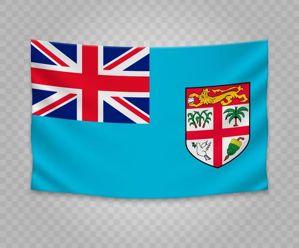 Realistiska Hängande Flagga Fiji Tom Tyg Banner Illustration Design — Stock vektor