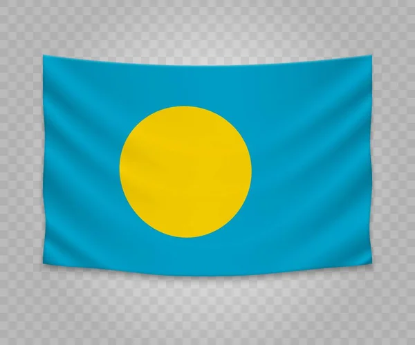 Realistické Visí Vlajka Palau Prázdné Tkaniny Banner Ilustrace Design — Stockový vektor