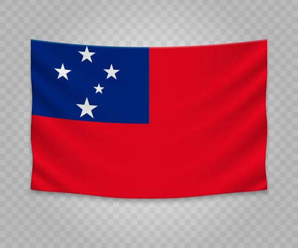 Bandeira Suspensão Realista Samoa Design Ilustração Banner Tecido Vazio — Vetor de Stock