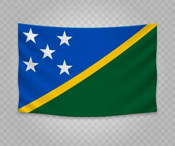 Realistické Visí Vlajka Šalamounových Ostrovů Prázdné Tkaniny Banner Ilustrace Design — Stockový vektor