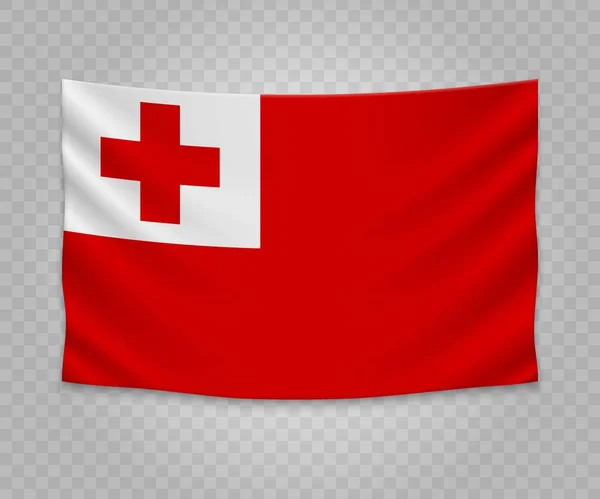 Ρεαλιστική Κρεμώντας Σημαία Της Τόνγκα Άδειο Ύφασμα Πανό Εικονογράφηση Σχεδιασμός — Διανυσματικό Αρχείο