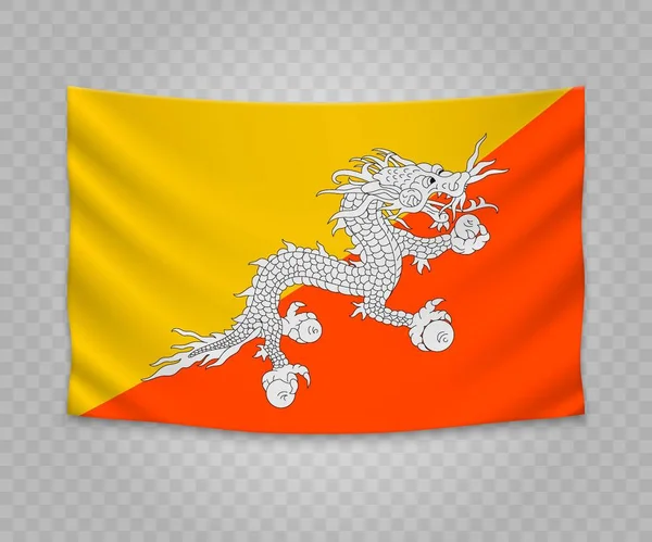 Realistic Hanging Flag Bhutan Empty Fabric Banner Illustration Design — Stock Vector