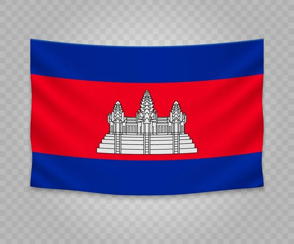 Realistische Hängende Flagge Kambodschas Leerer Stoff Banner Illustration Design — Stockvektor