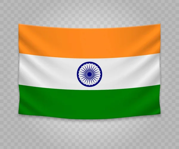 Realistic Hanging Flag India Empty Fabric Banner Illustration Design — Stock Vector