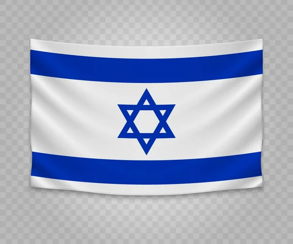 이스라엘의 현실적인 매달려 플래그입니다 패브릭 디자인 — 스톡 벡터