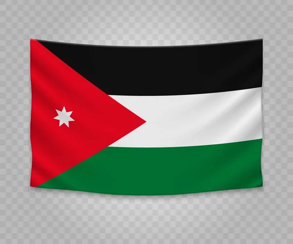 Realistické Visí Vlajka Jordánska Prázdné Tkaniny Banner Ilustrace Design — Stockový vektor