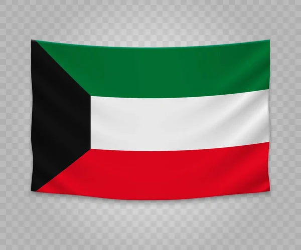 Kuveyt Bayrağı Gerçekçi Asılı Boş Kumaş Banner Illüstrasyon Tasarımı — Stok Vektör