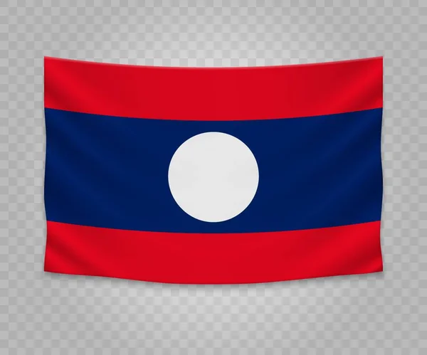 Bandera Colgante Realista Laos Diseño Ilustración Banner Tela Vacía — Archivo Imágenes Vectoriales