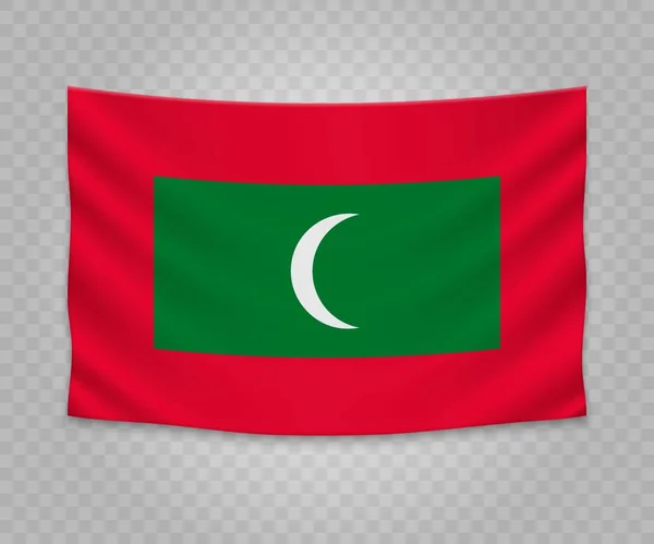 Bandeira Pendurada Realista Das Maldivas Design Ilustração Banner Tecido Vazio — Vetor de Stock