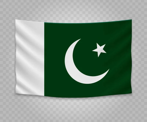 Realistisch Hängende Flagge Pakistans Leerer Stoff Banner Illustration Design — Stockvektor