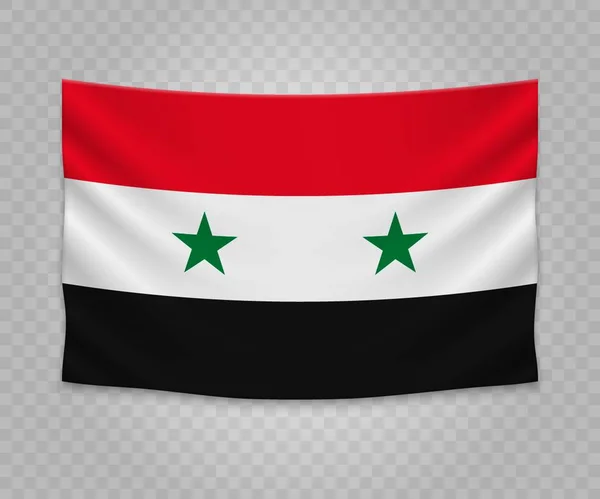 Drapeau Suspendu Réaliste Syrie Illustration Bannière Tissu Vide — Image vectorielle