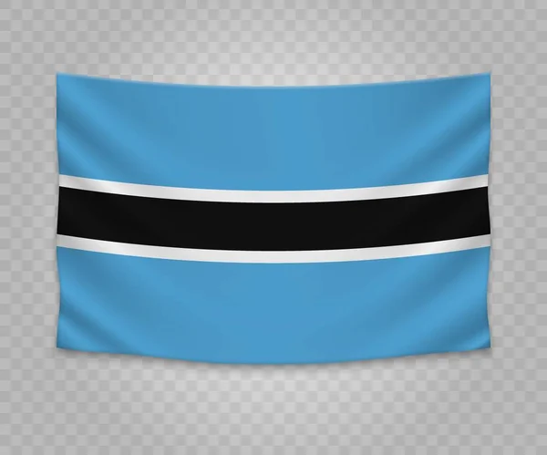 Bandiera Appesa Realistica Del Botswana Disegno Illustrazione Del Banner Tessuto — Vettoriale Stock