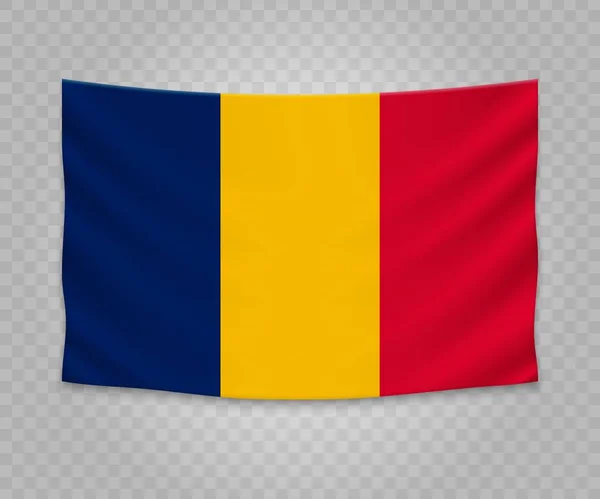 Csád Zászlaja Reális Függő Üres Szövet Bannert Ábra Tervező — Stock Vector