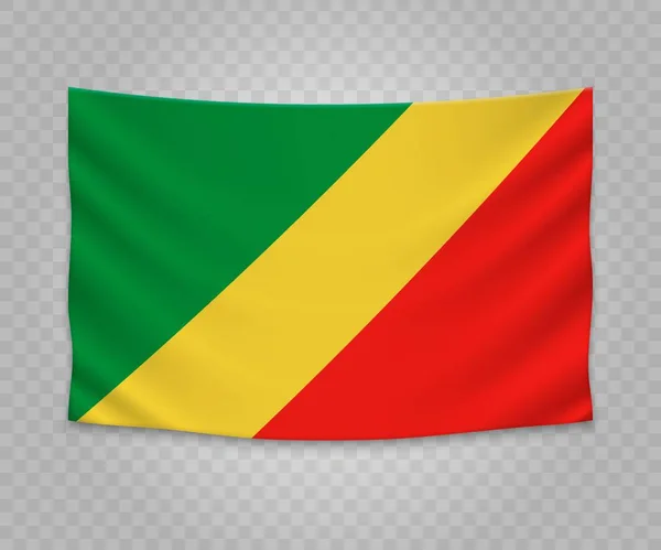 Realistiska Hängande Flagga Republiken Kongo Tom Tyg Banner Illustration Design — Stock vektor