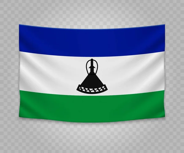 Lesoto Bayrağı Gerçekçi Asılı Boş Kumaş Banner Illüstrasyon Tasarımı — Stok Vektör
