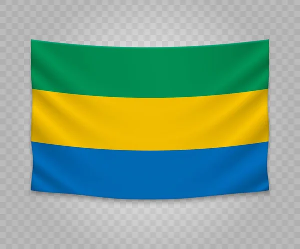 Realistické Visí Vlajka Gabonu Prázdné Tkaniny Banner Ilustrace Design — Stockový vektor