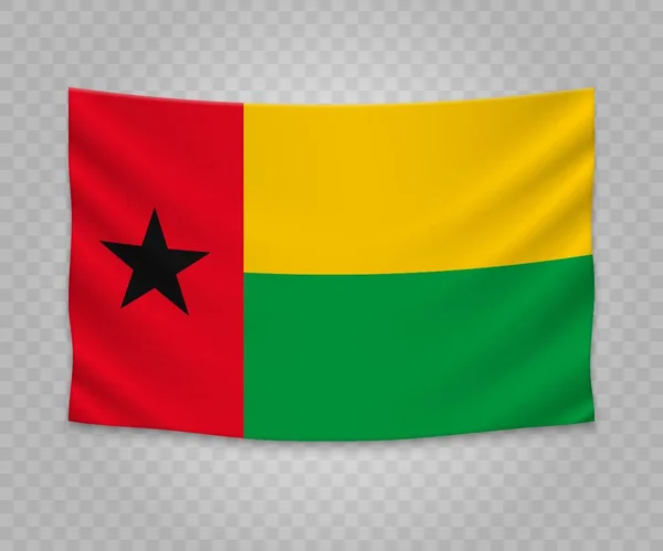 Ρεαλιστική Κρεμώντας Σημαία Της Γουινέας Μπισάου Άδειο Ύφασμα Πανό Εικονογράφηση — Διανυσματικό Αρχείο