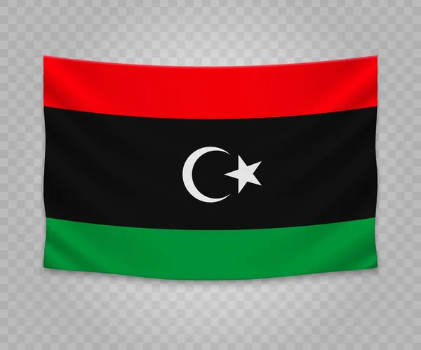 Libya Bayrağı Gerçekçi Asılı Boş Kumaş Banner Illüstrasyon Tasarımı — Stok Vektör