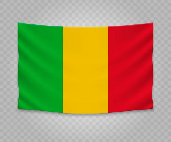Realistiska Hängande Flagga Mali Tom Tyg Banner Illustration Design — Stock vektor