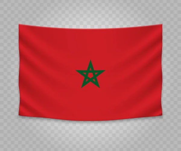 Drapeau Suspendu Réaliste Maroc Illustration Bannière Tissu Vide — Image vectorielle