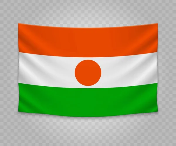 Bandera Colgante Realista Niger Diseño Ilustración Banner Tela Vacía — Archivo Imágenes Vectoriales