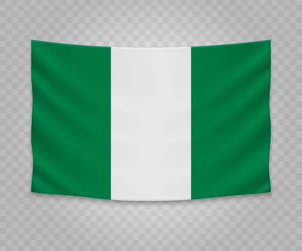 Realistic Hanging Flag Nigeria Empty Fabric Banner Illustration Design — Stock Vector