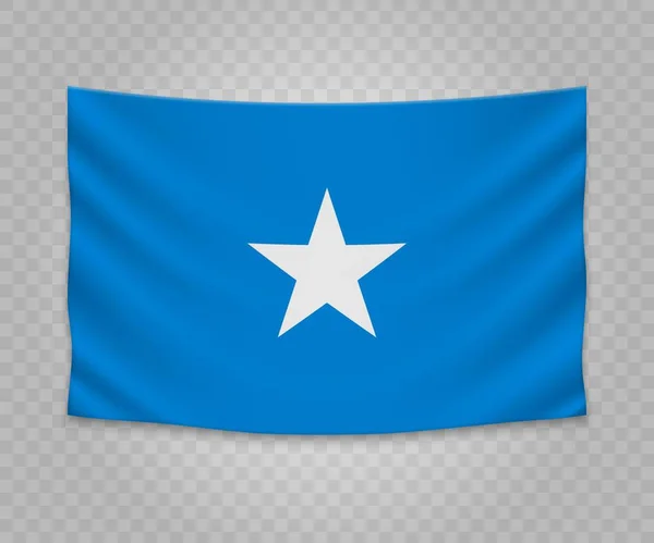 Bandera Colgante Realista Somalia Diseño Ilustración Banner Tela Vacía — Vector de stock