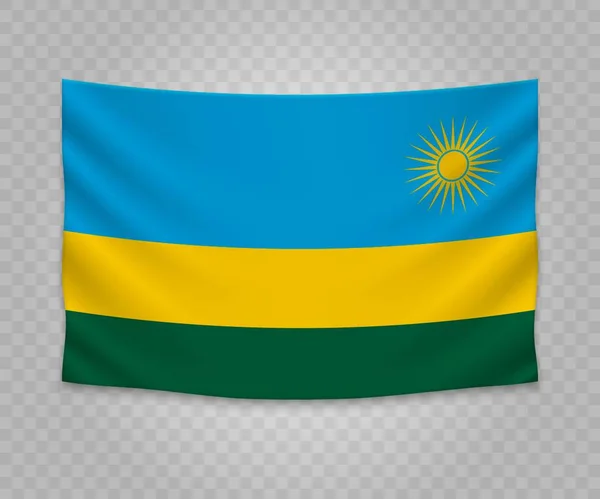 Realistické Visí Vlajka Rwandy Prázdné Tkaniny Banner Ilustrace Design — Stockový vektor