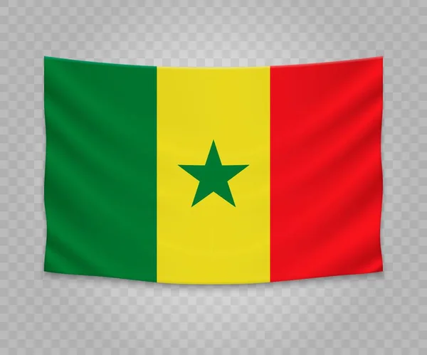 Realistyczne Wisi Flaga Senegalu Projekt Pusty Tkanina Transparent Ilustracja — Wektor stockowy