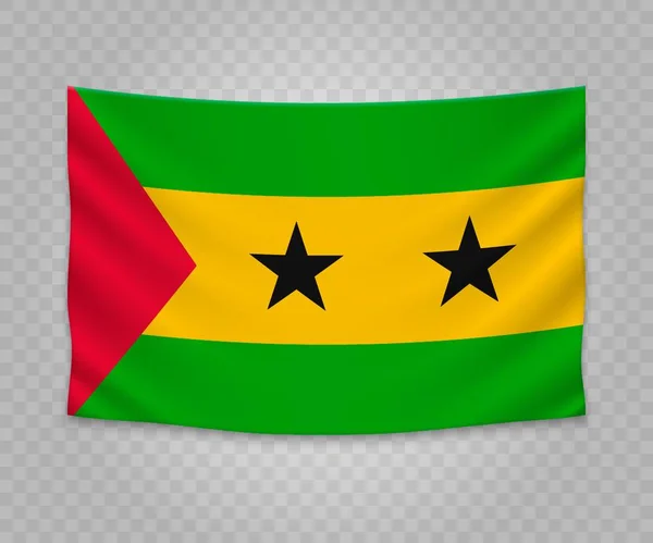 Realistisch Opknoping Van Vlag Van Sao Tomé Principe Ontwerp Van — Stockvector