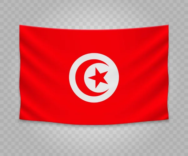 Realistiska Hängande Flagga Tunisien Tom Tyg Banner Illustration Design — Stock vektor