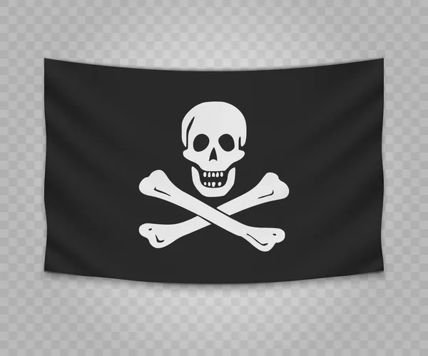 Realistic Hanging Flag Pirate Empty Fabric Banner Illustration Design Jolly — Stock Vector