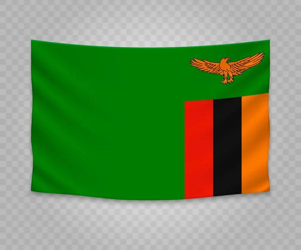 Realistické Visí Vlajka Zambie Prázdné Tkaniny Banner Ilustrace Design — Stockový vektor