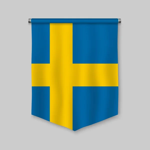 Banderín Realista Con Bandera Suecia — Vector de stock