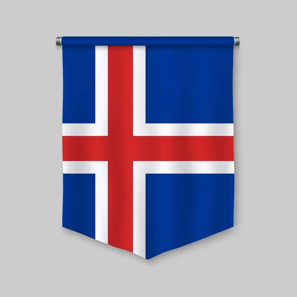 Banderín Realista Con Bandera Islandia — Vector de stock