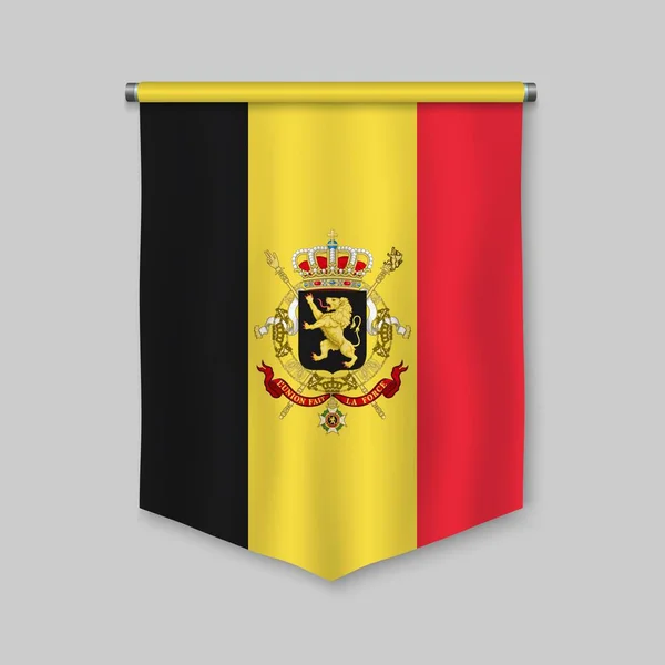 Fanion Réaliste Avec Drapeau Belgique — Image vectorielle