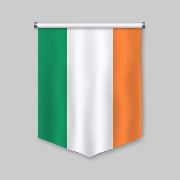 Banderín Realista Con Bandera Irlanda — Vector de stock