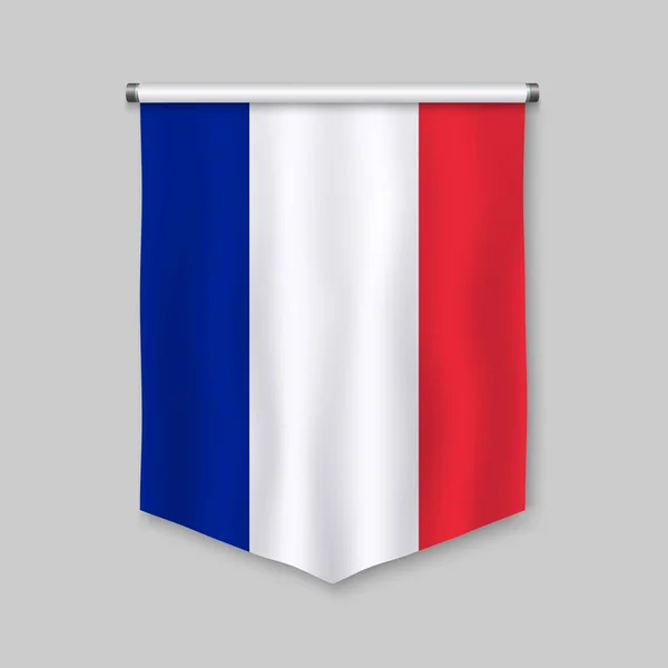 Gagliardetto Realistico Con Bandiera Della Francia — Vettoriale Stock