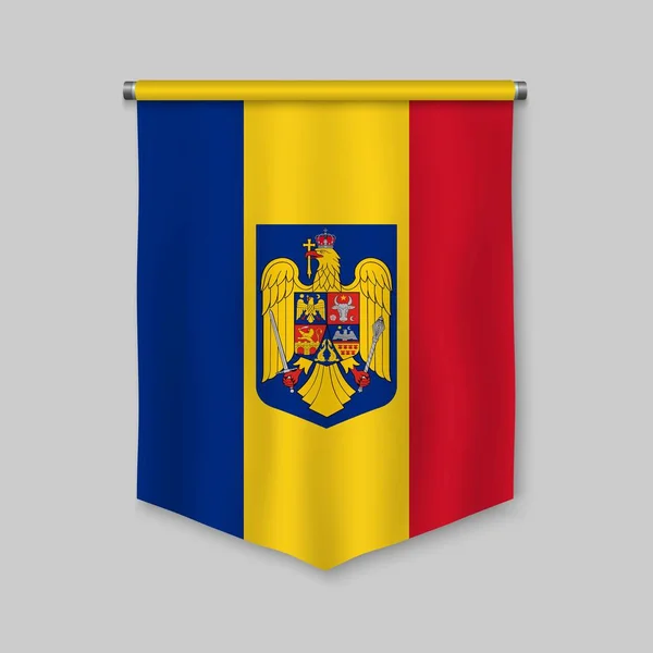 Banderín Realista Con Bandera Rumania — Vector de stock