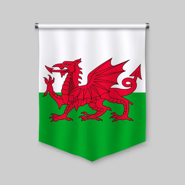 Fanion Réaliste Avec Drapeau Pays Galles — Image vectorielle