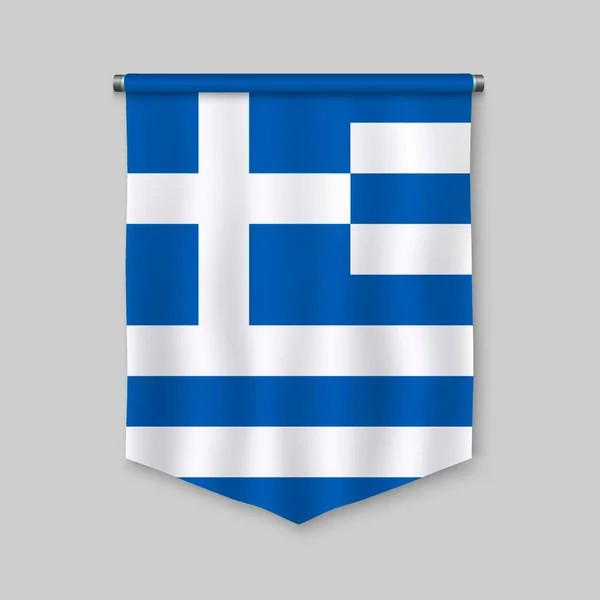 Fanion Réaliste Avec Drapeau Grèce — Image vectorielle