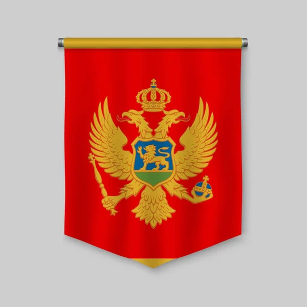 Gagliardetto Realistico Con Bandiera Montenegro — Vettoriale Stock