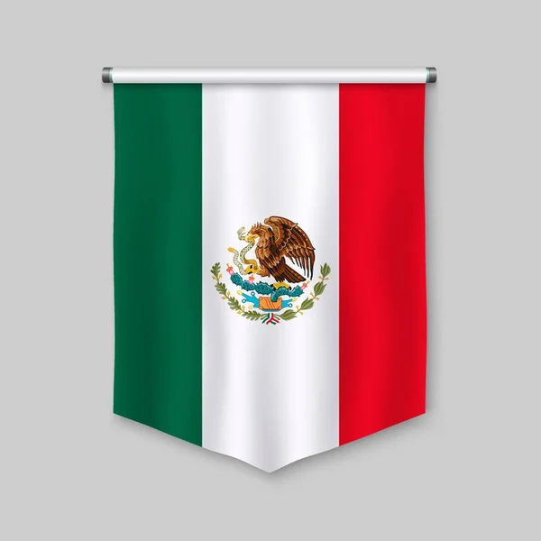 Realistische Wimpel Met Vlag Van Mexico — Stockvector