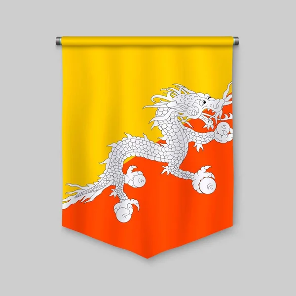 Fanion Réaliste Avec Drapeau Bhoutan — Image vectorielle