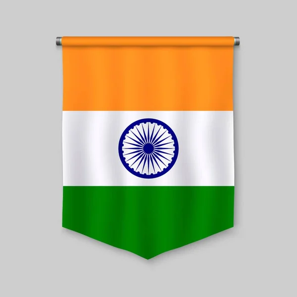 Banderín Realista Con Bandera India — Vector de stock