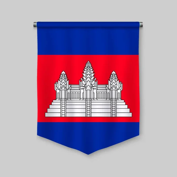 Fanion Réaliste Avec Drapeau Cambodge — Image vectorielle